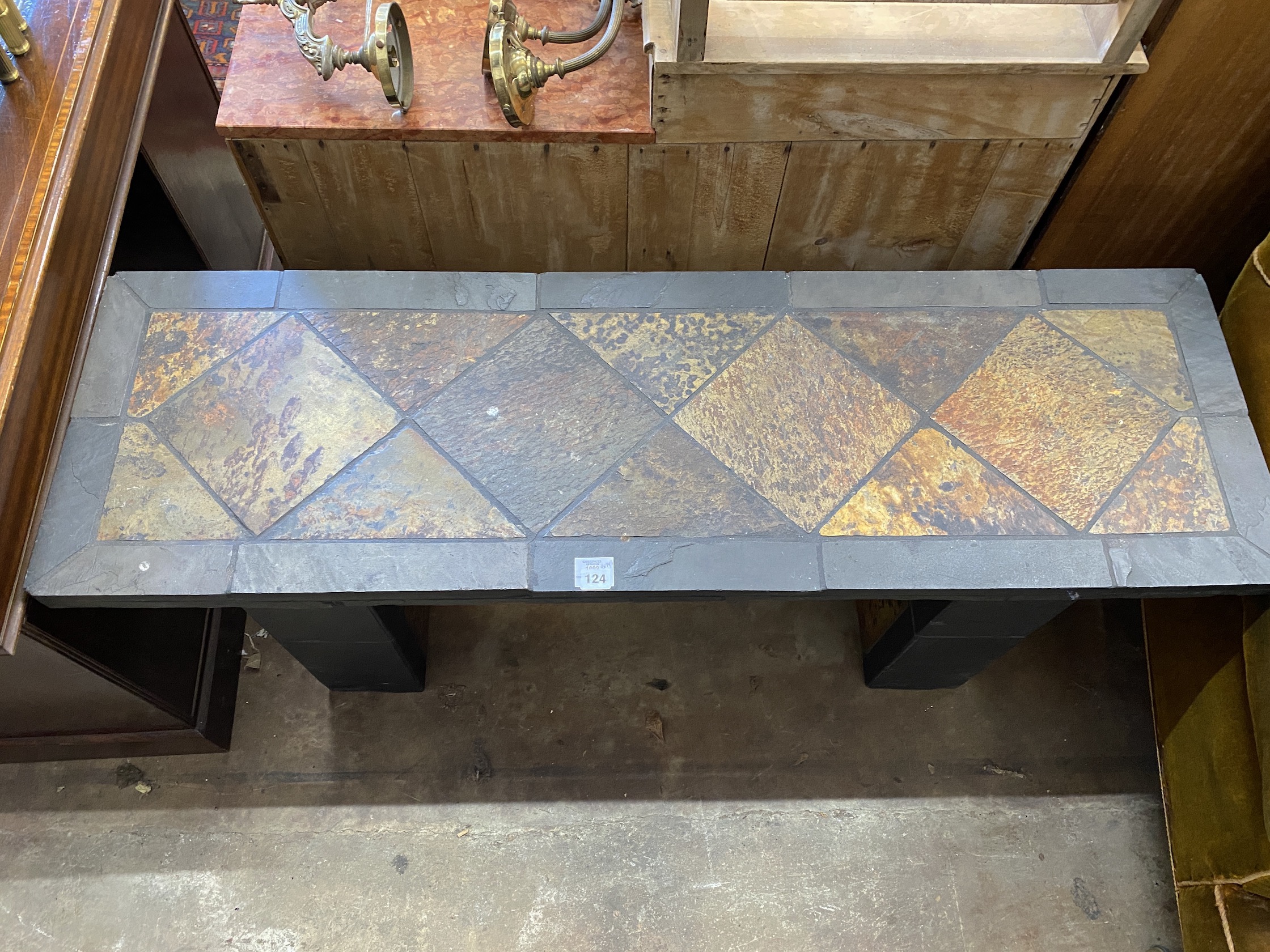 A South African rectangular slate console table, width 131cm, depth 40cm, height 65cm